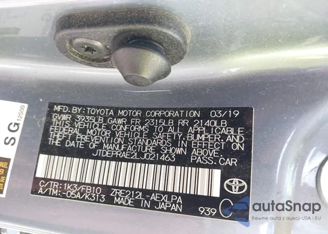 2020 Toyota Corolla Le z USA, uszkodzony, nr VIN JTDEPRAE2LJ021463